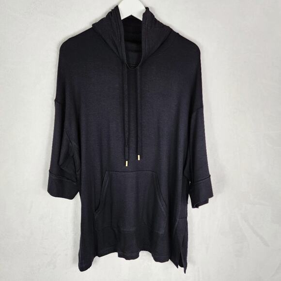 Donna Karan Sleepwear Poncho Women S/M Knit Hooded Black French Terry Soft Cozy - Picture 4 of 10